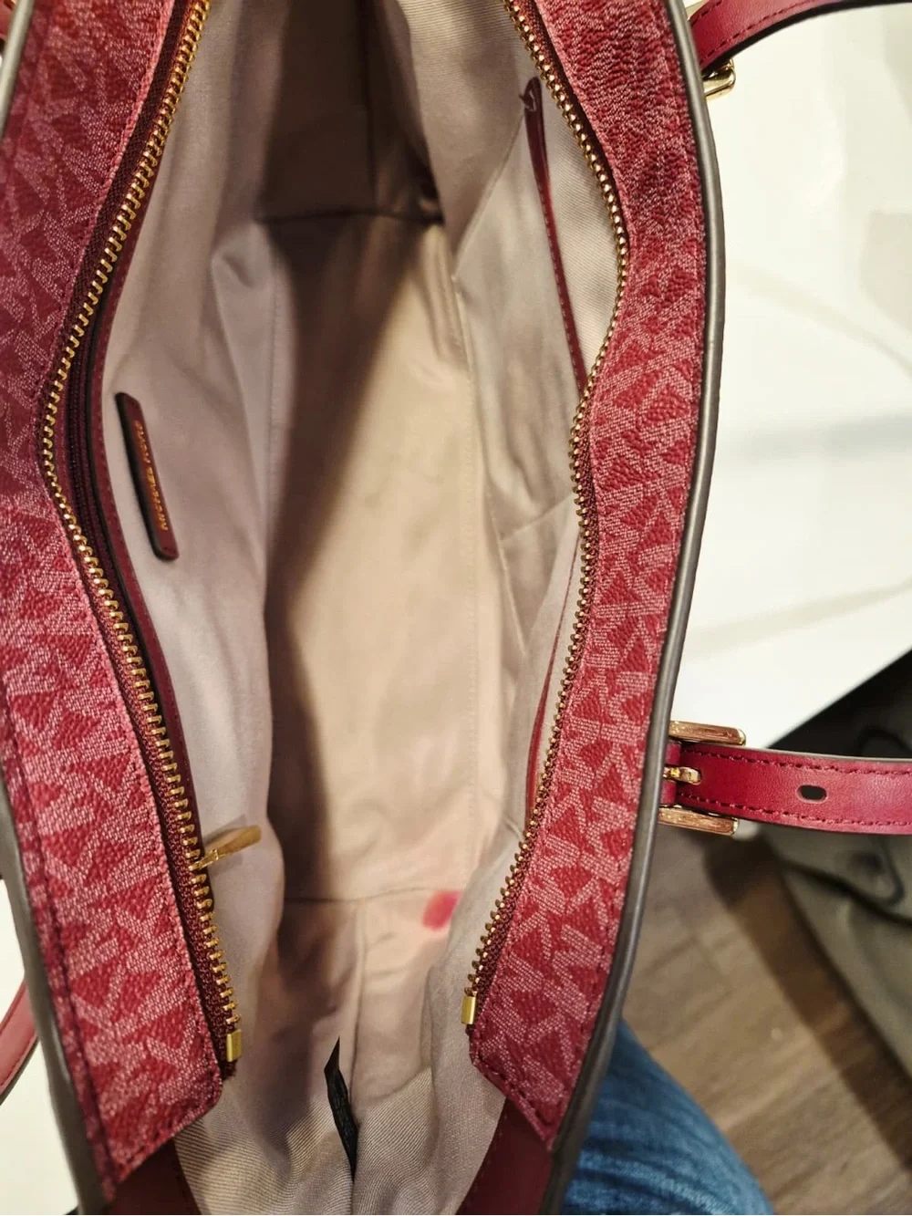 Michael Kors Pink/Red Signature MK Tote with Gold Hardware